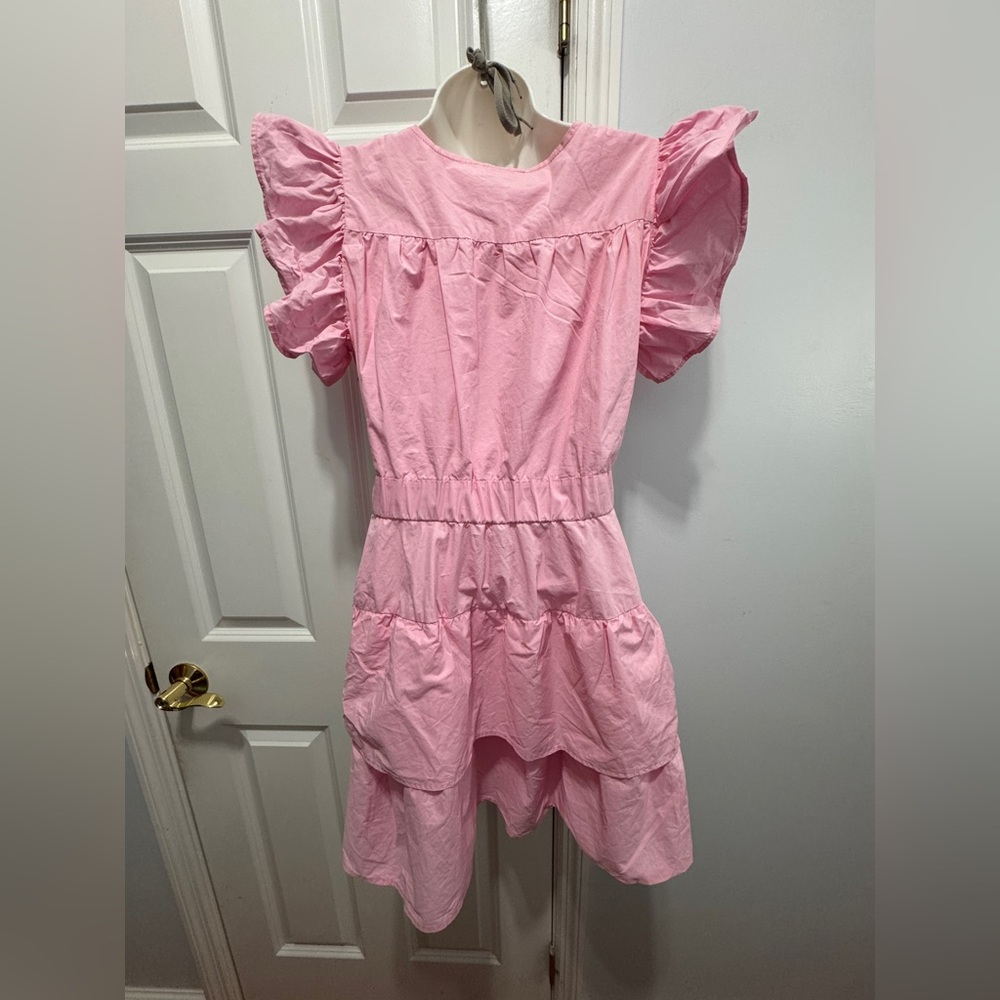 Pink Ruffled Mini cotton Dress size medium - Picture 3 of 6